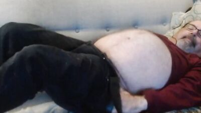 Chubby stepdad is stroking his tiny willy in this solo performance