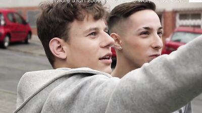 Cute teen and his college mate are fucking inside the apartment
