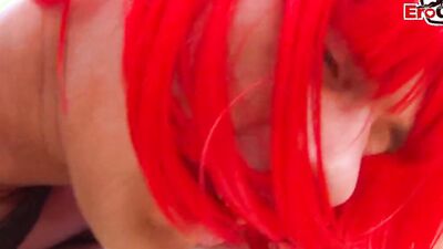 Skinny sissy is playing with bud's dick and gets shagged