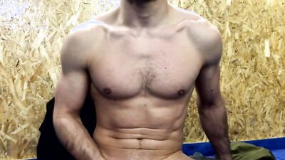 Masked Russian is jerking off in front of the camera