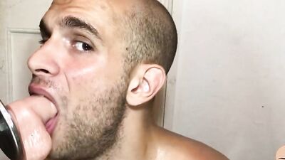 Perverted guy Dilan is drilling his throat with a huge mechanical toy
