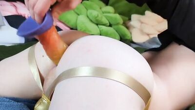 Amateur femboy is drilling his tight hole with gummy dildos
