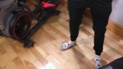 Cute tattooed bloke is jerking his pecker after some workout