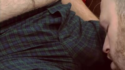 Perverted bear is sucking his mate's willy in this close-up footage