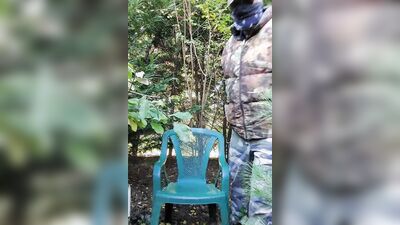 Perverted farmer is playing with cock deep in the wilderness