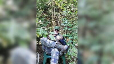Perverted farmer is playing with cock deep in the wilderness