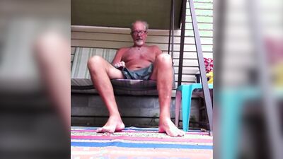 Perverted uncle is stroking his prick in front of the camera