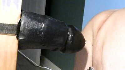 Chap bends and gets his hole destroyed with enormous black dildo