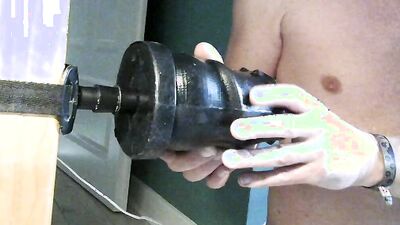 Chap bends and gets his hole destroyed with enormous black dildo