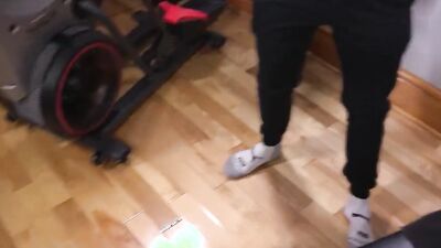 Handsome dude is jerking his willy after some hard workout