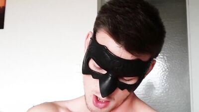 Handsome masked bloke is jerking cock in front of the camera