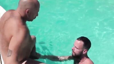 Bone Flexx & Sailor Blue shag in 3some by the pool