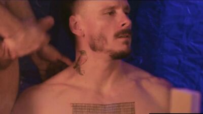 Cock hungry dude bends and gets fucked in 3some by his buddies