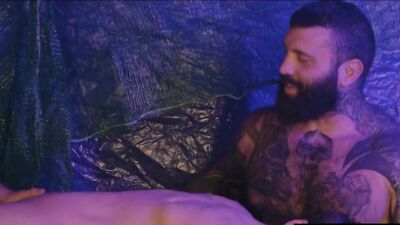 Cock hungry dude bends and gets fucked in 3some by his buddies