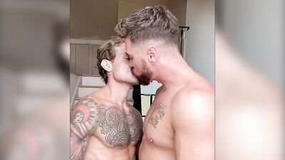 Tattooed bloke is sucking his pretty bud's hard piston in POV