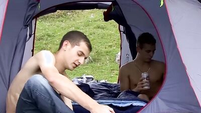 Luke and Brez are stroking each other's prick inside the tent