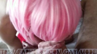 Amateur sissy sucks mate's willy and gets bonked from behind