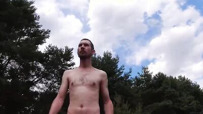 Amateur gay fella is playing with his piston out in the fields