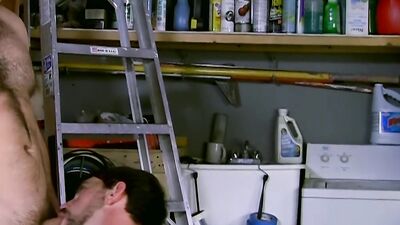 Horny dude gets fucked by his colleague inside the garage