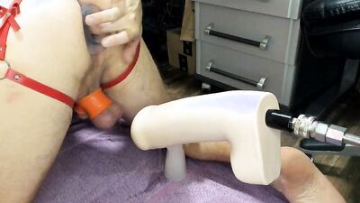 Lad bends and gets his tight hole nailes with a machine