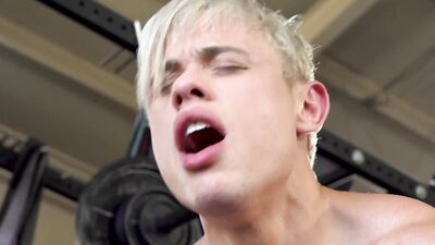 Blond chap bends after the workout and gets shagged by his trainer