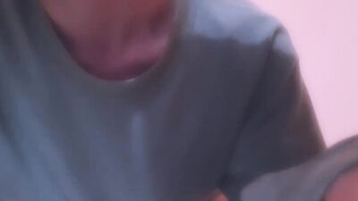 Skinny amateur chap is having some fun in front of the phone