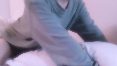 Skinny amateur chap is having some fun in front of the phone