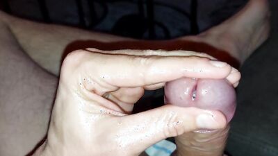 Amateur guy is stroking his big dick in this close-up video