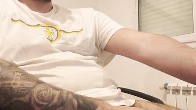 Close-up video of a lad jerking his huge wood