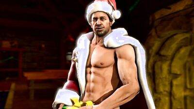 Anime chap is riding his mate's huge wood on a Christmas