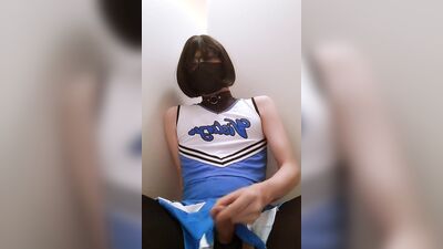 Masked Asian sissy is having fun in front of the camera