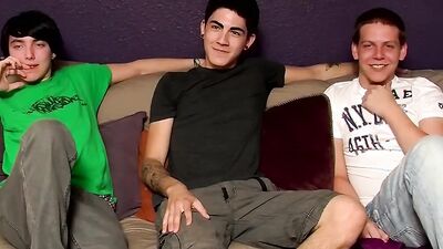 Three young man dicksucking and analfucking after interview
