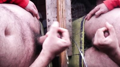 Amateur bear is jerking his hard willy in this solo performance