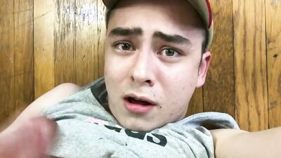Cute college chap is stroking his pecker in front of the cam