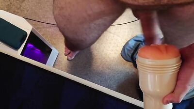 Playing with my fleshlight. My urges get the best of me and I cum inside it.