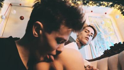 Skinny blond chap is playing with his boyfriend's hard pecker