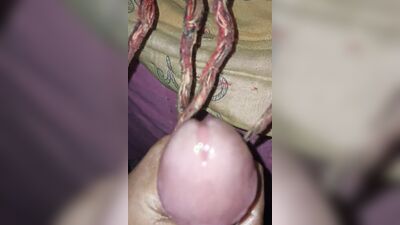 Lad films himself while jerking his hard prick in the bedroom