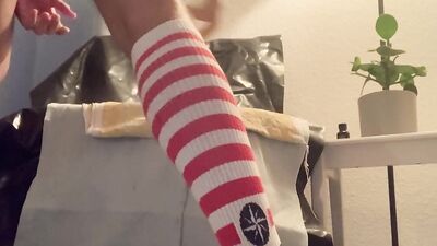 Perverted sissy is riding a dildo in this solo performance