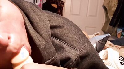 Perverted gay fellow is filming himself while playing with dildo