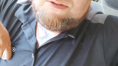 Amateur bearded bloke is filming himself in this close-up scene