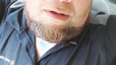 Amateur bearded bloke is filming himself in this close-up scene