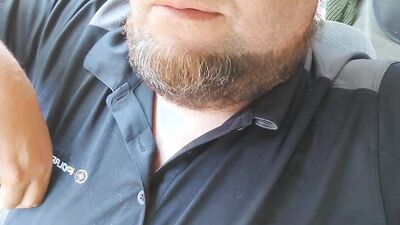 Amateur bearded bloke is filming himself in this close-up scene