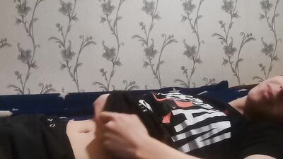 Pretty twink plays with his ass while jerking a cock