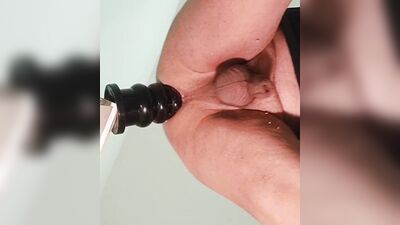 Chubby amateur fellow bends and gets his ass drilled with a toy