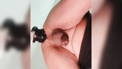 Chubby amateur fellow bends and gets his ass drilled with a toy