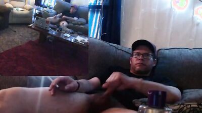 Amateur steaight bloke jerks his dick while smoking a cigarette