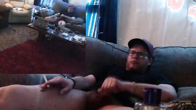 Amateur steaight bloke jerks his dick while smoking a cigarette