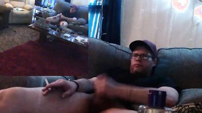 Amateur steaight bloke jerks his dick while smoking a cigarette