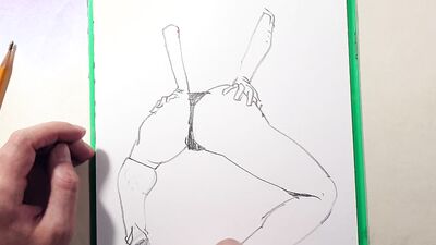 Close-up footage of a chap paining some ass cheeks