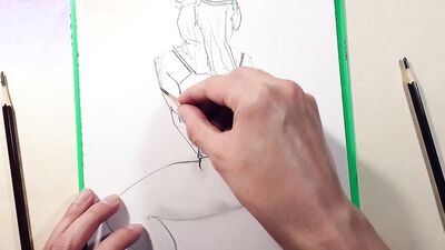 Close-up footage of a chap paining some ass cheeks
